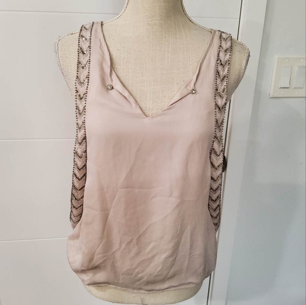 Parker Silk Beaded Sleeveless Top Blouse Size M